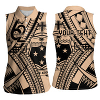 Custom Samoa Manuia le 62 Tausaga O le Tutoatasi Women Sleeveless Polo Shirt Samoan Tatau Beige Art LT9 - Polynesian Pride