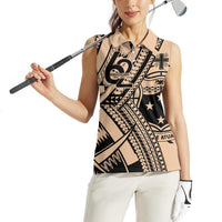 Custom Samoa Manuia le 62 Tausaga O le Tutoatasi Women Sleeveless Polo Shirt Samoan Tatau Beige Art LT9 - Polynesian Pride