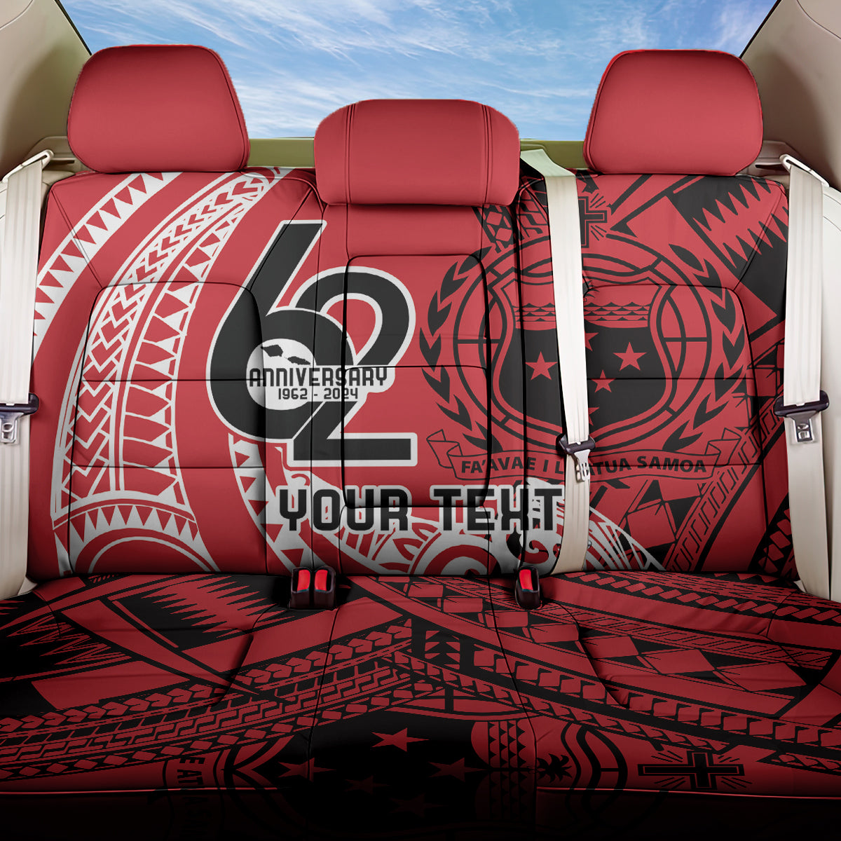 Custom Samoa Manuia le 62 Tausaga O le Tutoatasi Back Car Seat Cover Samoan Tatau Red Art LT9 One Size Red - Polynesian Pride