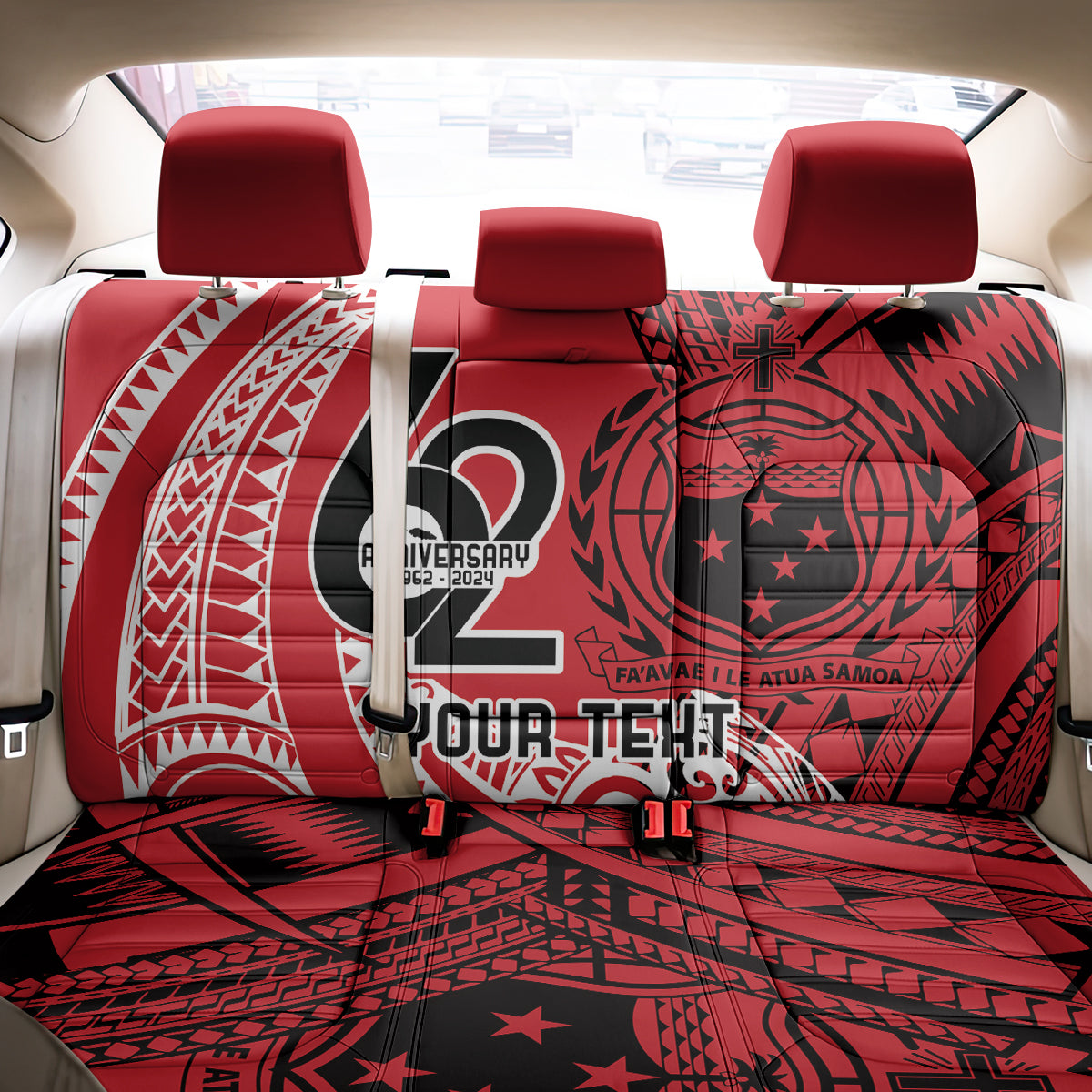 Custom Samoa Manuia le 62 Tausaga O le Tutoatasi Back Car Seat Cover Samoan Tatau Red Art LT9 - Polynesian Pride