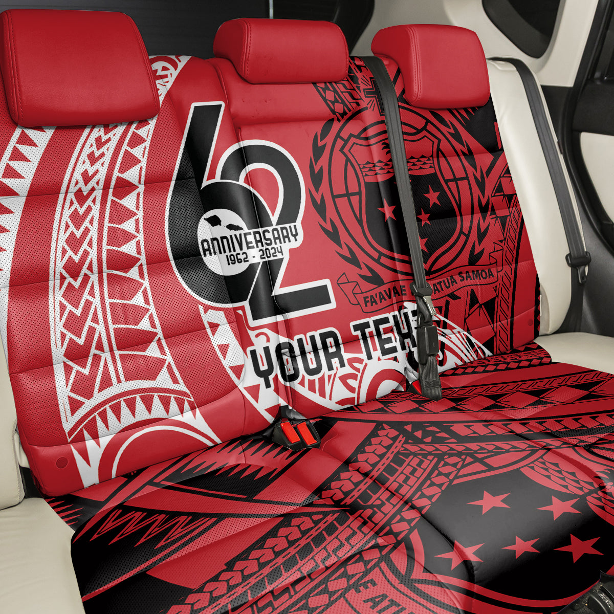 Custom Samoa Manuia le 62 Tausaga O le Tutoatasi Back Car Seat Cover Samoan Tatau Red Art LT9 - Polynesian Pride