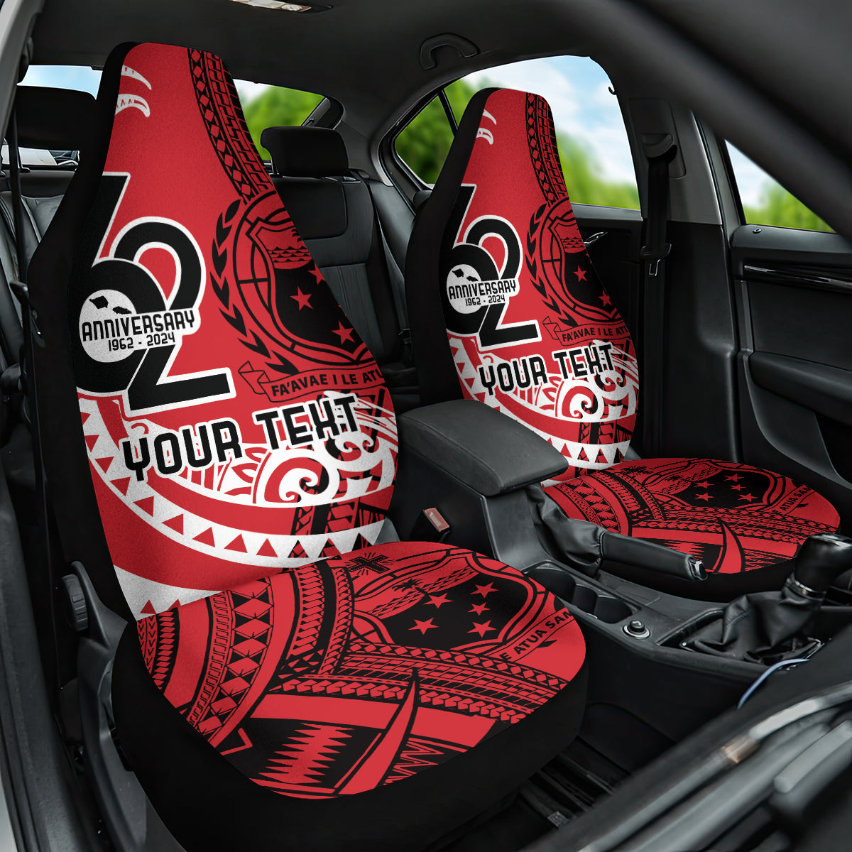 Custom Samoa Manuia le 62 Tausaga O le Tutoatasi Car Seat Cover Samoan Tatau Red Art LT9 One Size Red - Polynesian Pride