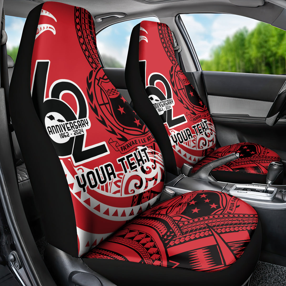 Custom Samoa Manuia le 62 Tausaga O le Tutoatasi Car Seat Cover Samoan Tatau Red Art LT9 - Polynesian Pride