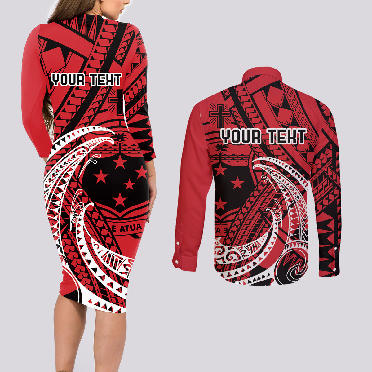 Custom Samoa Manuia le 62 Tausaga O le Tutoatasi Couples Matching Long Sleeve Bodycon Dress and Long Sleeve Button Shirt Samoan Tatau Red Art LT9 - Polynesian Pride