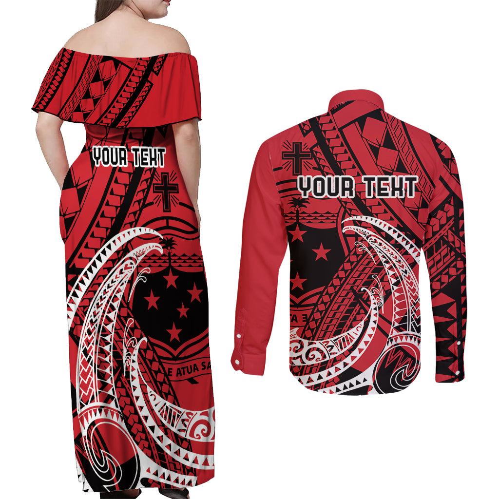 Custom Samoa Manuia le 62 Tausaga O le Tutoatasi Couples Matching Off Shoulder Maxi Dress and Long Sleeve Button Shirt Samoan Tatau Red Art LT9 - Polynesian Pride