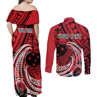 Custom Samoa Manuia le 62 Tausaga O le Tutoatasi Couples Matching Off Shoulder Maxi Dress and Long Sleeve Button Shirt Samoan Tatau Red Art LT9 - Polynesian Pride