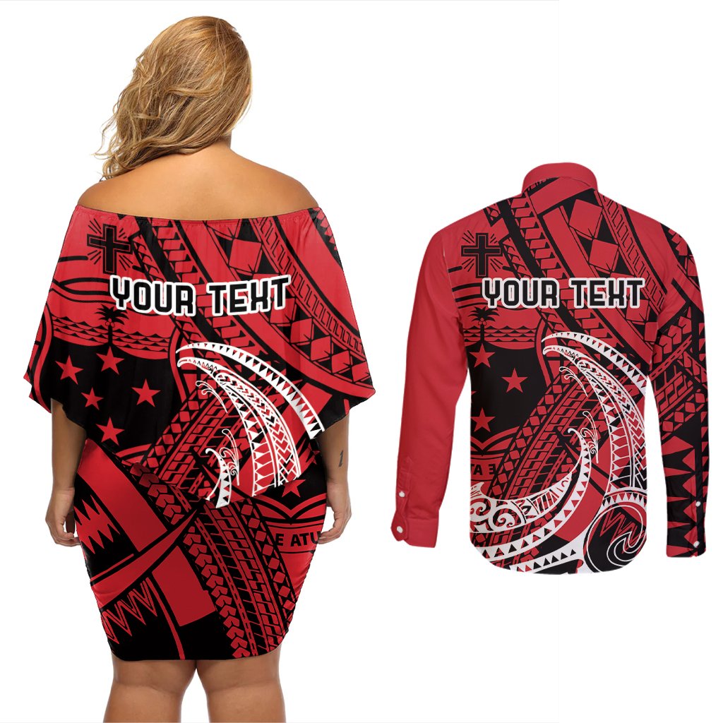 Custom Samoa Manuia le 62 Tausaga O le Tutoatasi Couples Matching Off Shoulder Short Dress and Long Sleeve Button Shirt Samoan Tatau Red Art LT9 - Polynesian Pride