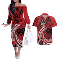 Custom Samoa Manuia le 62 Tausaga O le Tutoatasi Couples Matching Off The Shoulder Long Sleeve Dress and Hawaiian Shirt Samoan Tatau Red Art LT9 Red - Polynesian Pride