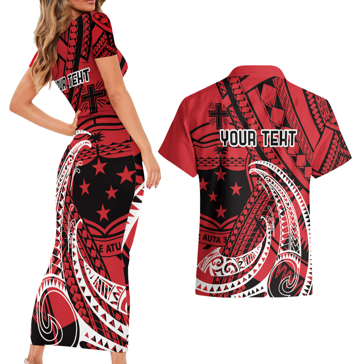 Custom Samoa Manuia le 62 Tausaga O le Tutoatasi Couples Matching Short Sleeve Bodycon Dress and Hawaiian Shirt Samoan Tatau Red Art LT9 - Polynesian Pride