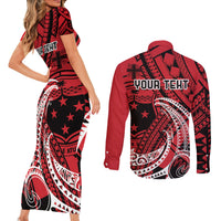 Custom Samoa Manuia le 62 Tausaga O le Tutoatasi Couples Matching Short Sleeve Bodycon Dress and Long Sleeve Button Shirt Samoan Tatau Red Art LT9 - Polynesian Pride