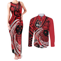 Custom Samoa Manuia le 62 Tausaga O le Tutoatasi Couples Matching Tank Maxi Dress and Long Sleeve Button Shirt Samoan Tatau Red Art LT9 Red - Polynesian Pride