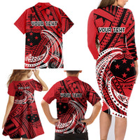 Custom Samoa Manuia le 62 Tausaga O le Tutoatasi Family Matching Long Sleeve Bodycon Dress and Hawaiian Shirt Samoan Tatau Red Art LT9 - Polynesian Pride