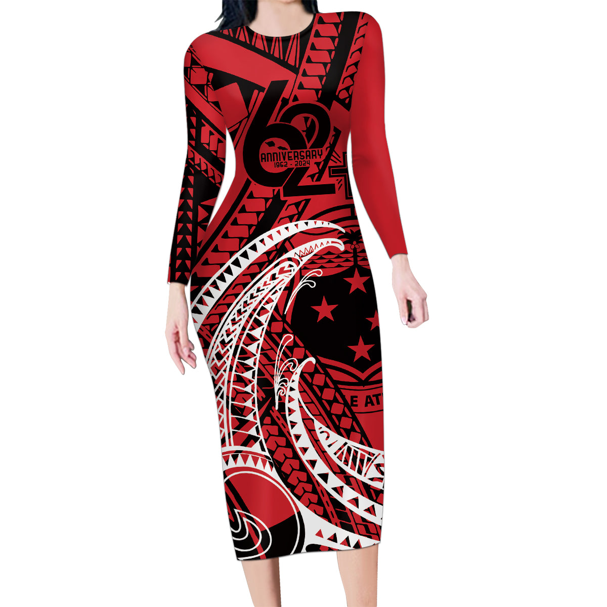 Custom Samoa Manuia le 62 Tausaga O le Tutoatasi Family Matching Long Sleeve Bodycon Dress and Hawaiian Shirt Samoan Tatau Red Art LT9 Mom's Dress Red - Polynesian Pride