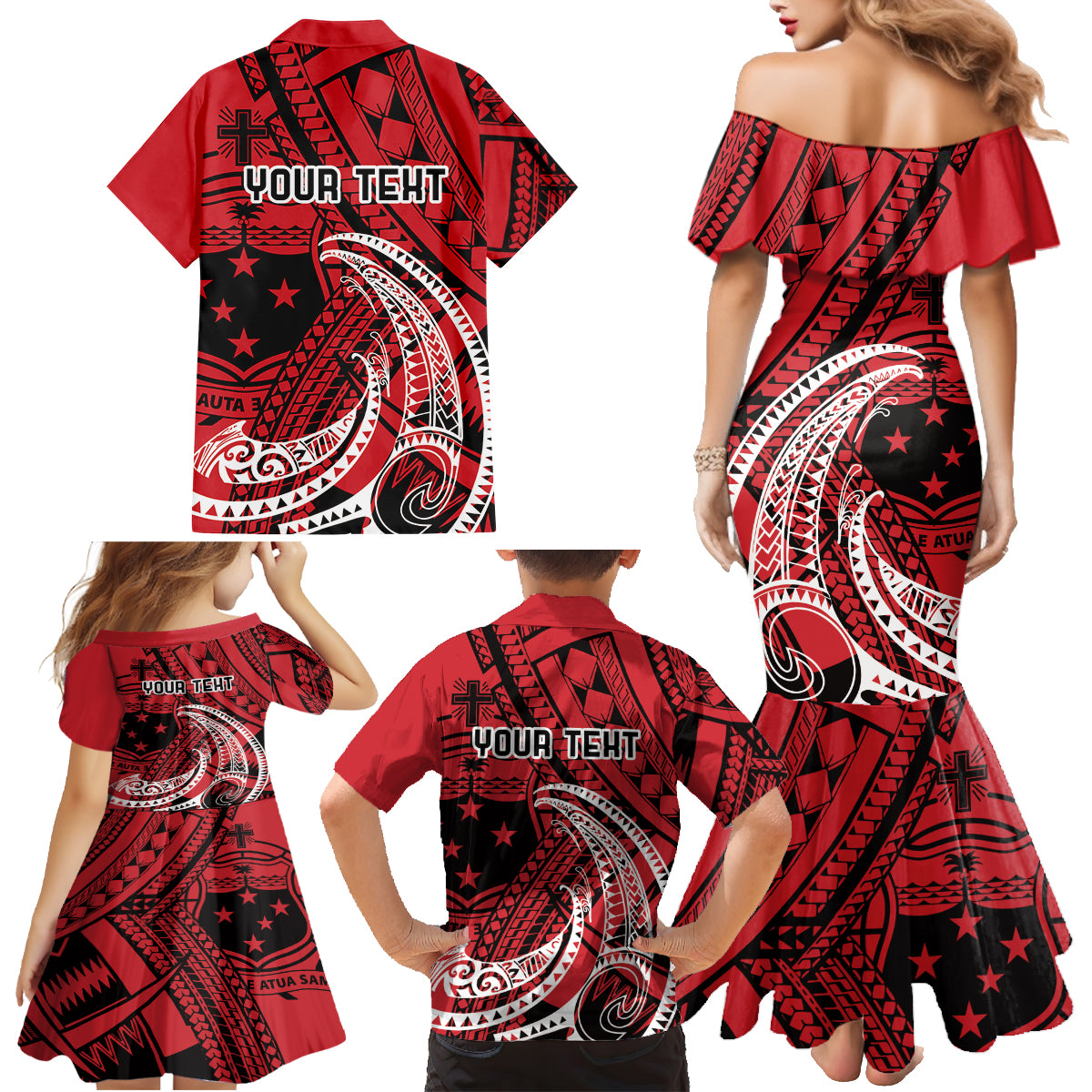 Custom Samoa Manuia le 62 Tausaga O le Tutoatasi Family Matching Mermaid Dress and Hawaiian Shirt Samoan Tatau Red Art LT9 - Polynesian Pride
