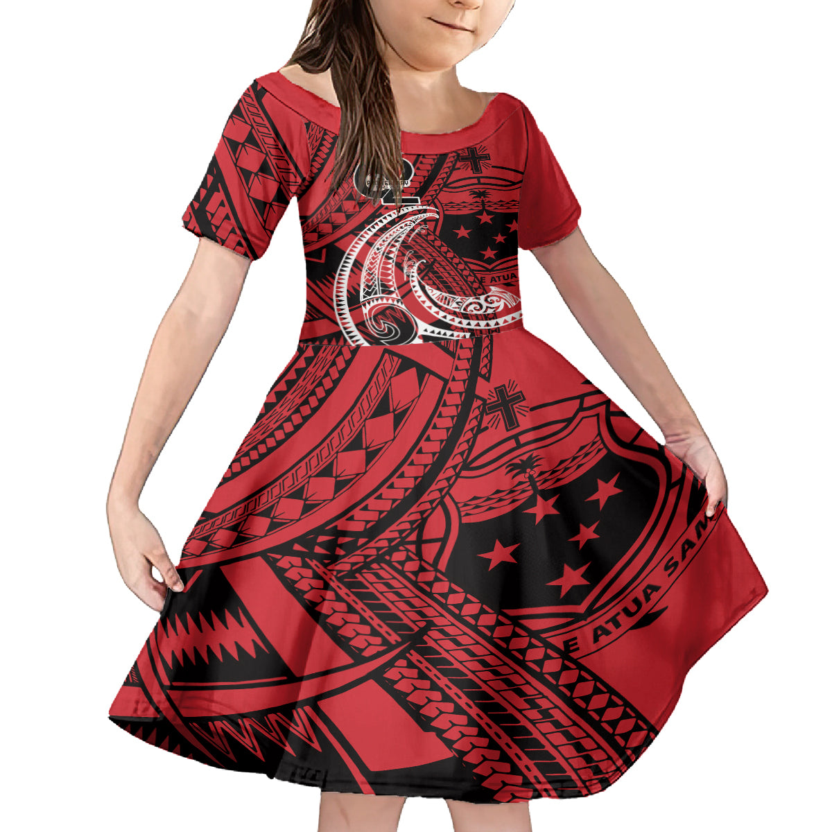 Custom Samoa Manuia le 62 Tausaga O le Tutoatasi Family Matching Off The Shoulder Long Sleeve Dress and Hawaiian Shirt Samoan Tatau Red Art LT9 Daughter's Dress Red - Polynesian Pride