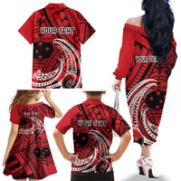Custom Samoa Manuia le 62 Tausaga O le Tutoatasi Family Matching Off The Shoulder Long Sleeve Dress and Hawaiian Shirt Samoan Tatau Red Art LT9 - Polynesian Pride