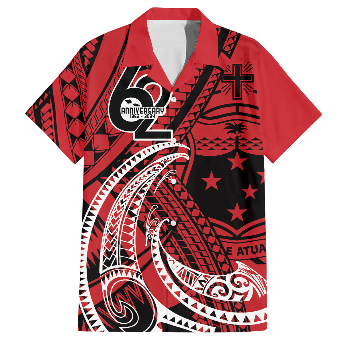 Custom Samoa Manuia le 62 Tausaga O le Tutoatasi Family Matching Off Shoulder Maxi Dress and Hawaiian Shirt Samoan Tatau Red Art LT9 Dad's Shirt - Short Sleeve Red - Polynesian Pride