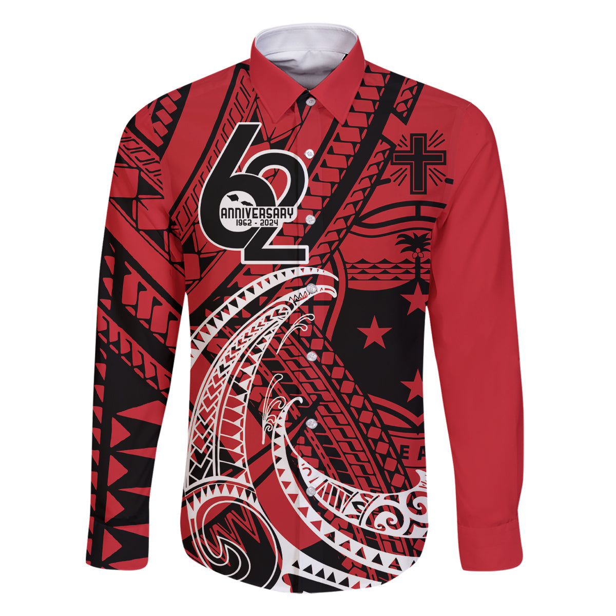 Custom Samoa Manuia le 62 Tausaga O le Tutoatasi Family Matching Off Shoulder Maxi Dress and Hawaiian Shirt Samoan Tatau Red Art LT9 Dad's Shirt - Long Sleeve Red - Polynesian Pride