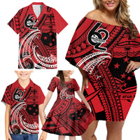 Custom Samoa Manuia le 62 Tausaga O le Tutoatasi Family Matching Off Shoulder Short Dress and Hawaiian Shirt Samoan Tatau Red Art LT9 - Polynesian Pride