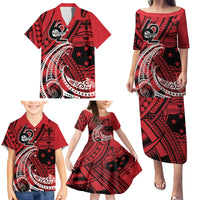 Custom Samoa Manuia le 62 Tausaga O le Tutoatasi Family Matching Puletasi and Hawaiian Shirt Samoan Tatau Red Art LT9 - Polynesian Pride