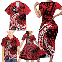 Custom Samoa Manuia le 62 Tausaga O le Tutoatasi Family Matching Short Sleeve Bodycon Dress and Hawaiian Shirt Samoan Tatau Red Art LT9 - Polynesian Pride
