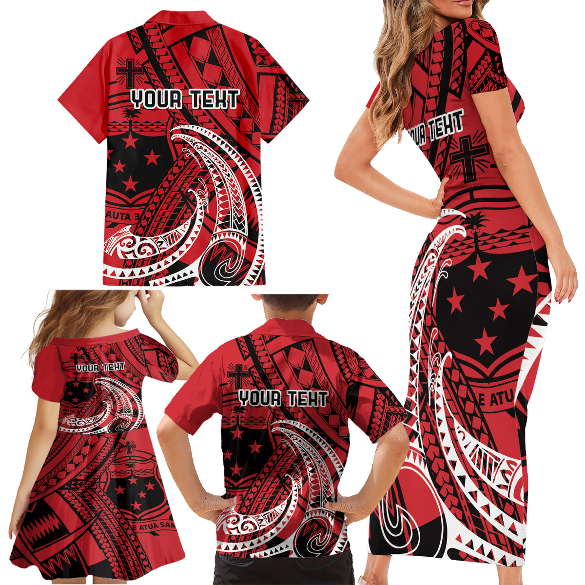 Custom Samoa Manuia le 62 Tausaga O le Tutoatasi Family Matching Short Sleeve Bodycon Dress and Hawaiian Shirt Samoan Tatau Red Art LT9 - Polynesian Pride