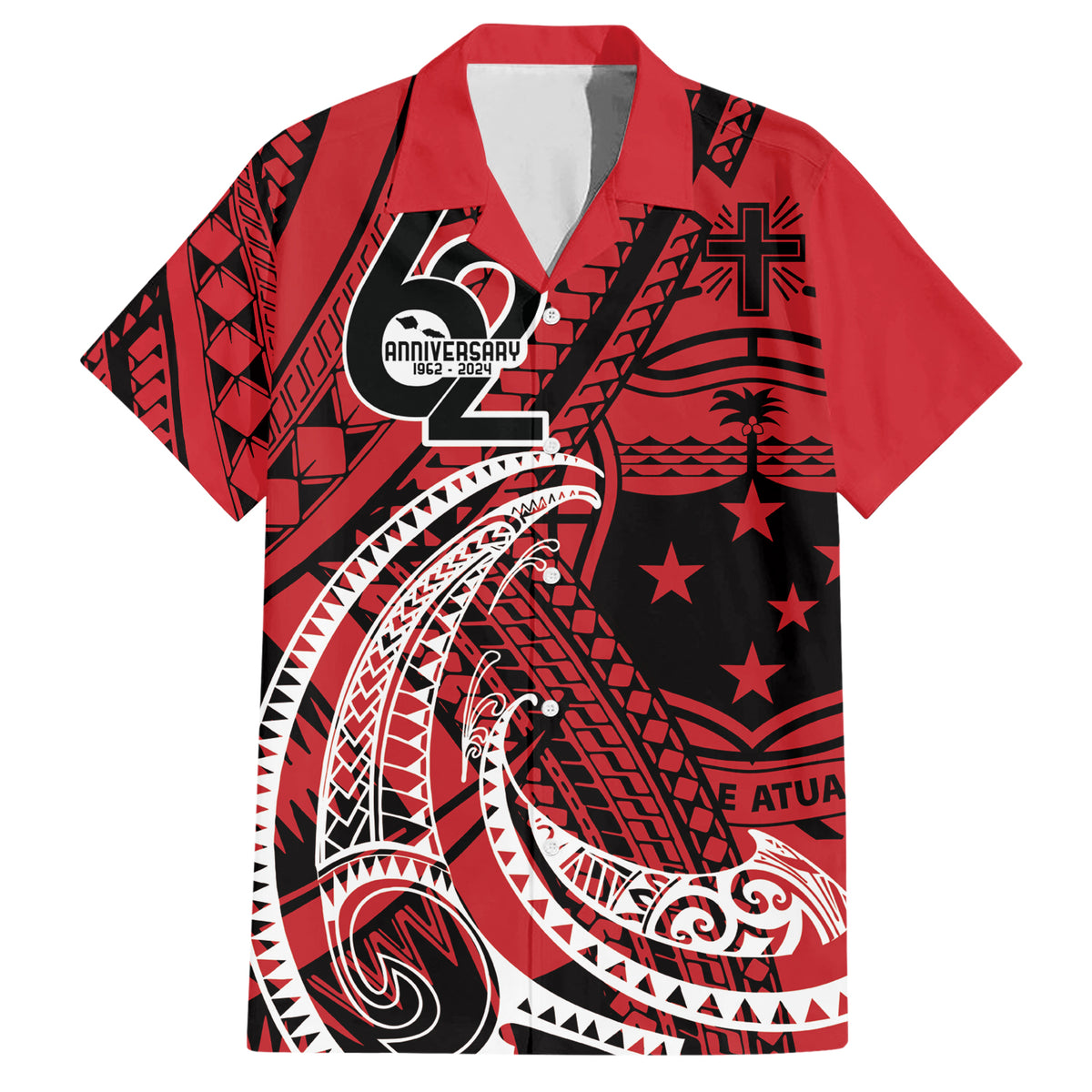Custom Samoa Manuia le 62 Tausaga O le Tutoatasi Family Matching Short Sleeve Bodycon Dress and Hawaiian Shirt Samoan Tatau Red Art LT9 Dad's Shirt - Short Sleeve Red - Polynesian Pride
