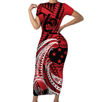 Custom Samoa Manuia le 62 Tausaga O le Tutoatasi Family Matching Short Sleeve Bodycon Dress and Hawaiian Shirt Samoan Tatau Red Art LT9 Mom's Dress Red - Polynesian Pride