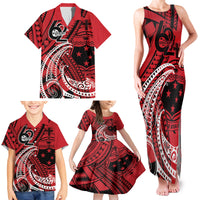 Custom Samoa Manuia le 62 Tausaga O le Tutoatasi Family Matching Tank Maxi Dress and Hawaiian Shirt Samoan Tatau Red Art LT9 - Polynesian Pride
