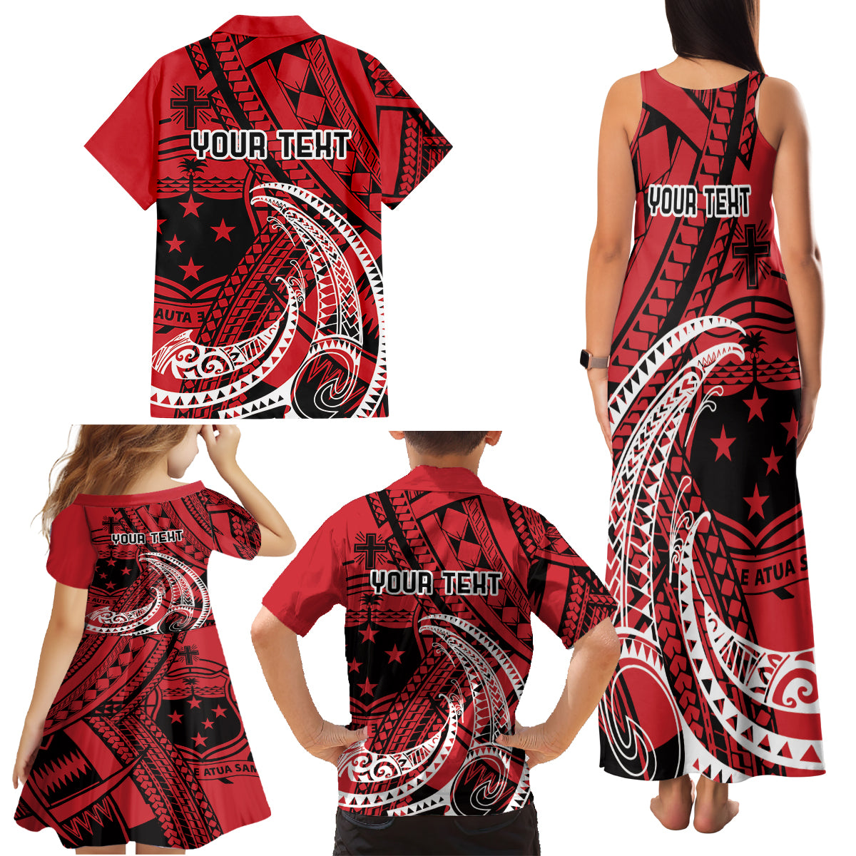 Custom Samoa Manuia le 62 Tausaga O le Tutoatasi Family Matching Tank Maxi Dress and Hawaiian Shirt Samoan Tatau Red Art LT9 - Polynesian Pride