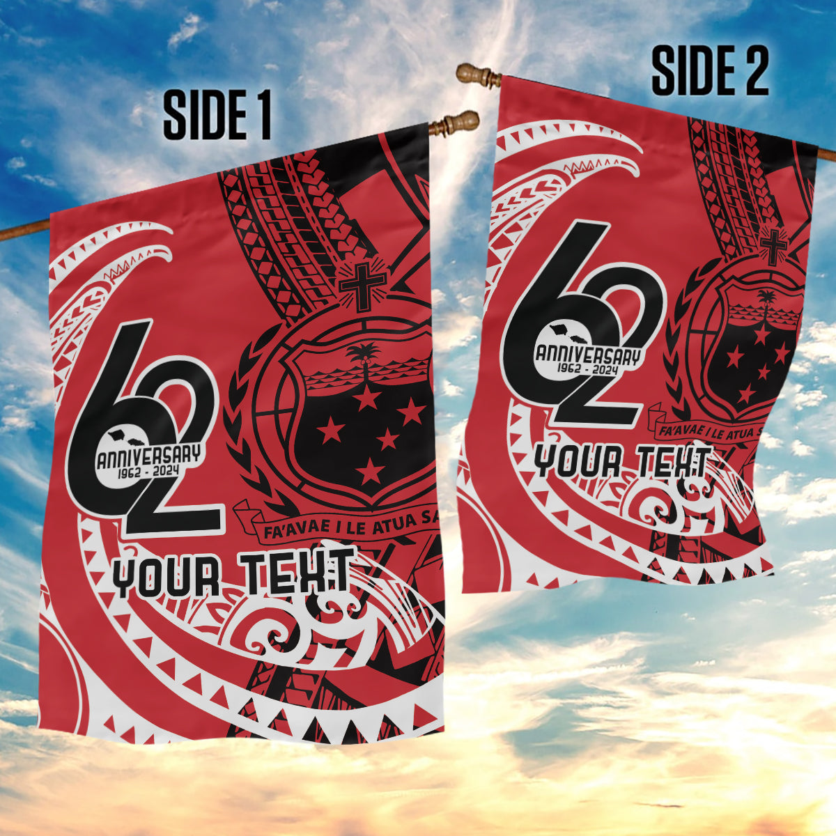 Custom Samoa Manuia le 62 Tausaga O le Tutoatasi Garden Flag Samoan Tatau Red Art LT9 - Polynesian Pride
