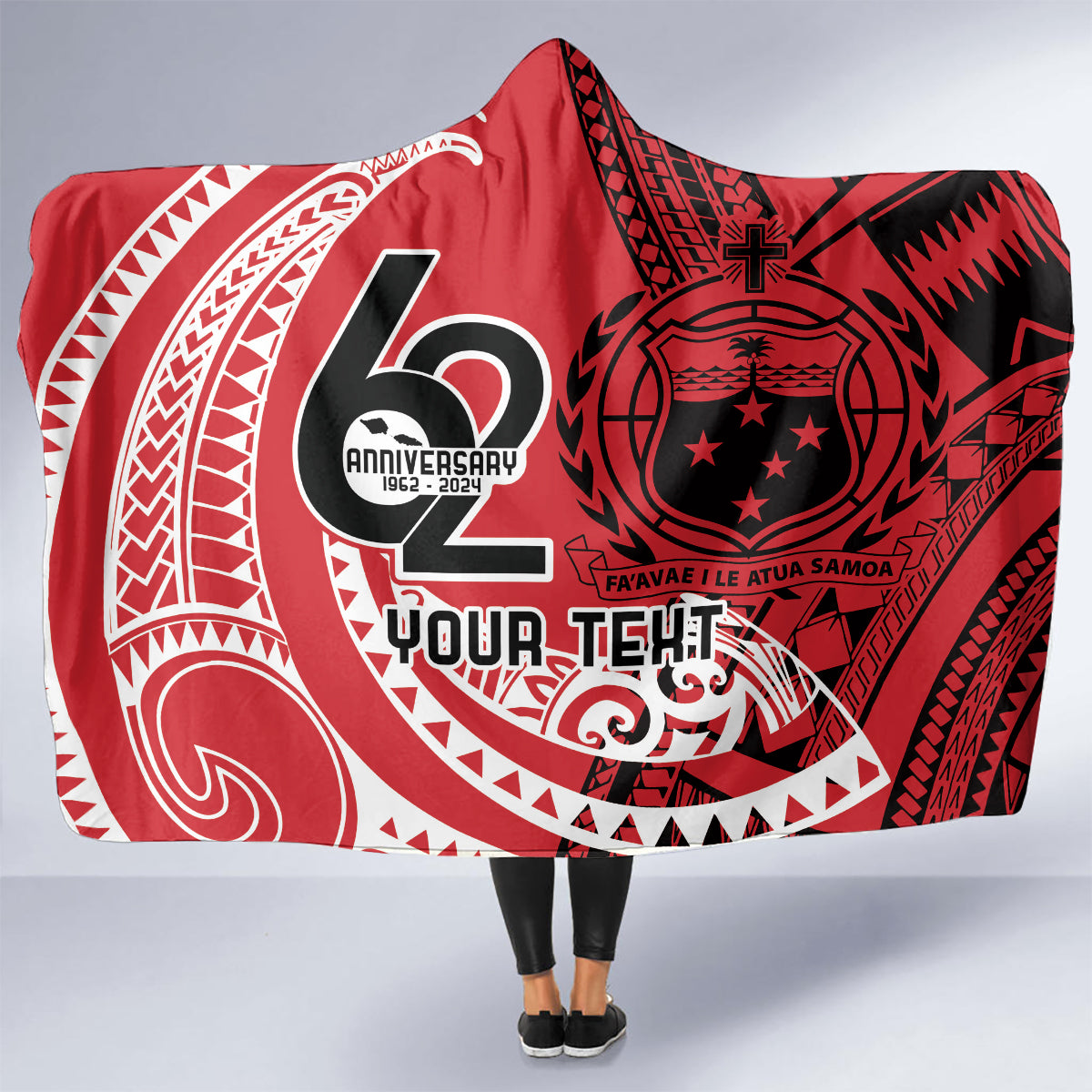 Custom Samoa Manuia le 62 Tausaga O le Tutoatasi Hooded Blanket Samoan Tatau Red Art LT9 - Polynesian Pride