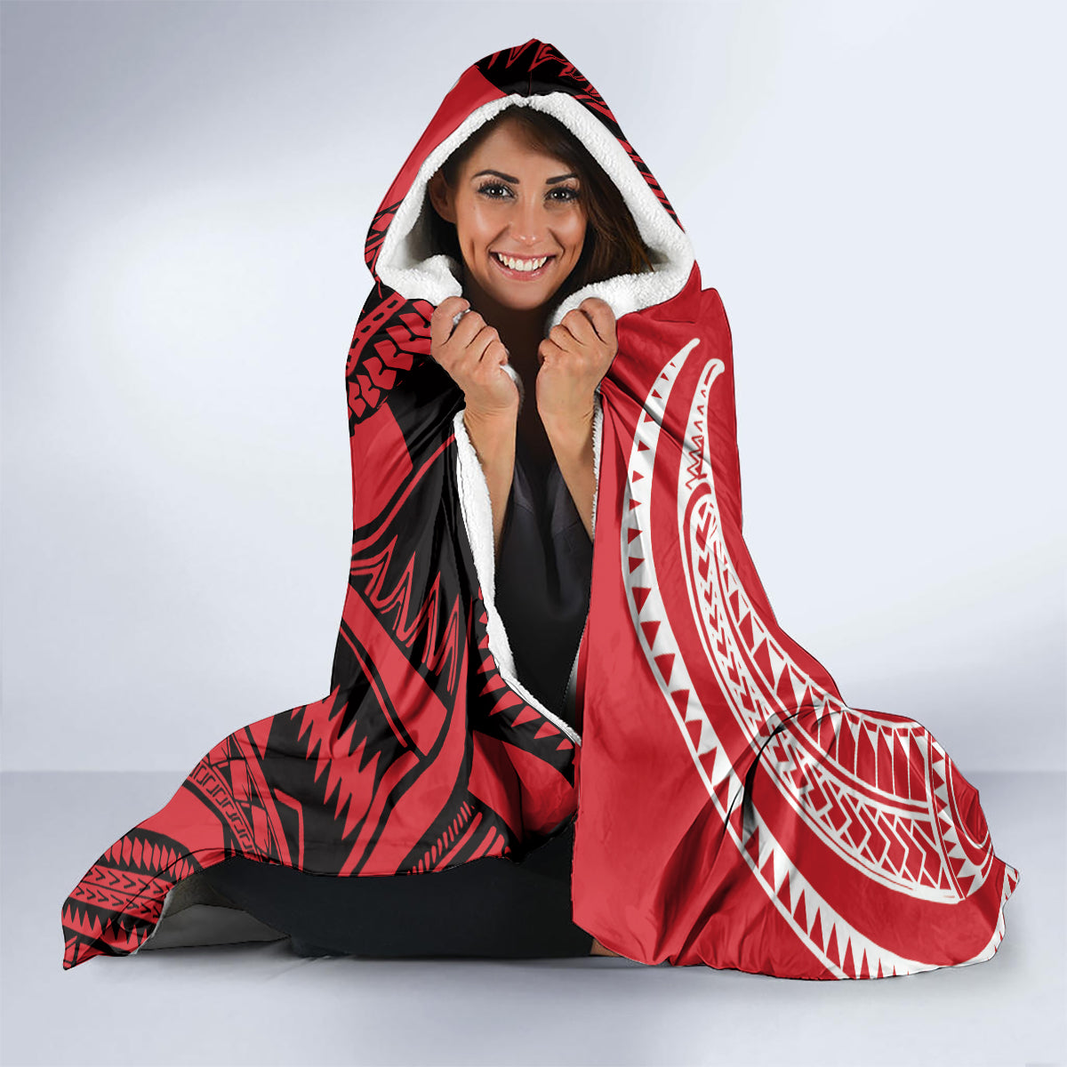 Custom Samoa Manuia le 62 Tausaga O le Tutoatasi Hooded Blanket Samoan Tatau Red Art LT9 - Polynesian Pride