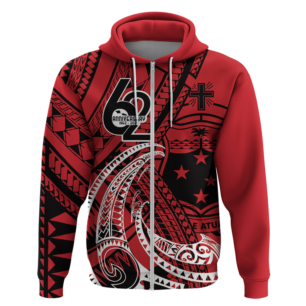Custom Samoa Manuia le 62 Tausaga O le Tutoatasi Hoodie Samoan Tatau Red Art LT9 Zip Hoodie Red - Polynesian Pride