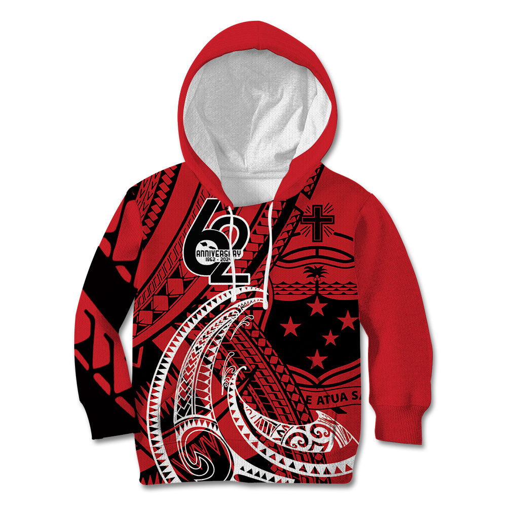Custom Samoa Manuia le 62 Tausaga O le Tutoatasi Kid Hoodie Samoan Tatau Red Art LT9 Hoodie Red - Polynesian Pride
