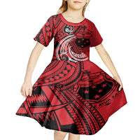 Custom Samoa Manuia le 62 Tausaga O le Tutoatasi Kid Short Sleeve Dress Samoan Tatau Red Art LT9 - Polynesian Pride