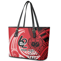 Custom Samoa Manuia le 62 Tausaga O le Tutoatasi Leather Tote Bag Samoan Tatau Red Art LT9 - Polynesian Pride