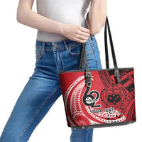 Custom Samoa Manuia le 62 Tausaga O le Tutoatasi Leather Tote Bag Samoan Tatau Red Art LT9 - Polynesian Pride