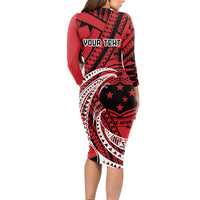 Custom Samoa Manuia le 62 Tausaga O le Tutoatasi Long Sleeve Bodycon Dress Samoan Tatau Red Art LT9 - Polynesian Pride