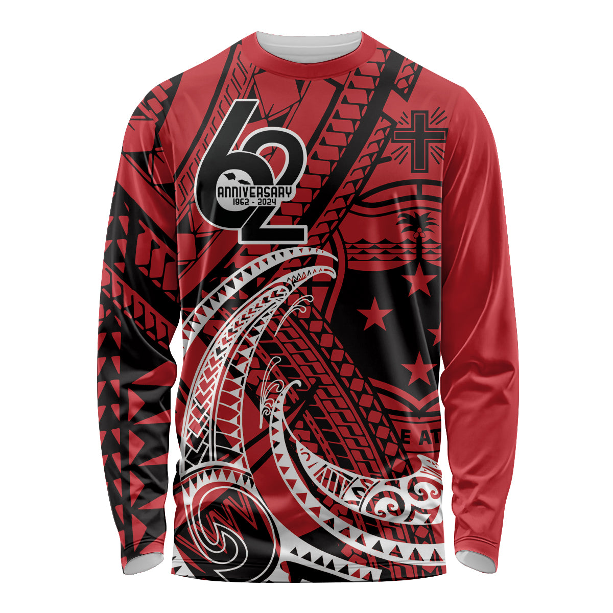 Custom Samoa Manuia le 62 Tausaga O le Tutoatasi Long Sleeve Shirt Samoan Tatau Red Art LT9 Unisex Red - Polynesian Pride