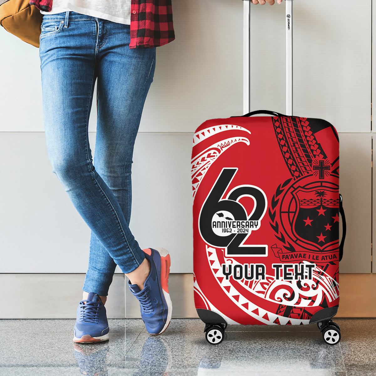 Custom Samoa Manuia le 62 Tausaga O le Tutoatasi Luggage Cover Samoan Tatau Red Art LT9 - Polynesian Pride