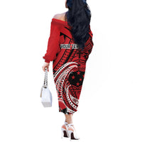 Custom Samoa Manuia le 62 Tausaga O le Tutoatasi Off The Shoulder Long Sleeve Dress Samoan Tatau Red Art LT9 - Polynesian Pride