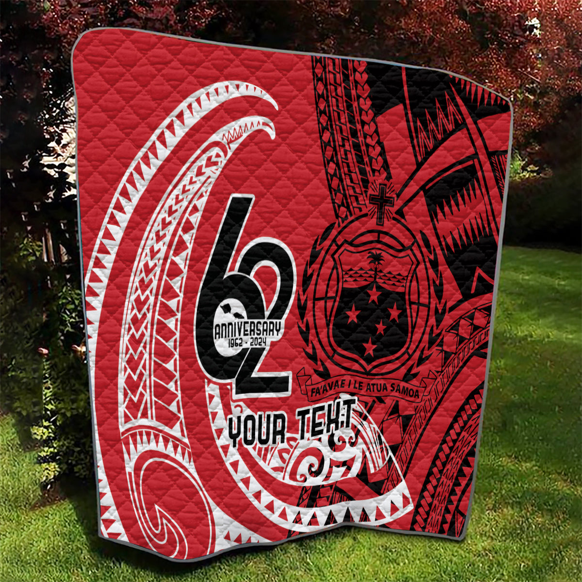 Custom Samoa Manuia le 62 Tausaga O le Tuto’atasi Quilt Samoan Tatau Red Art