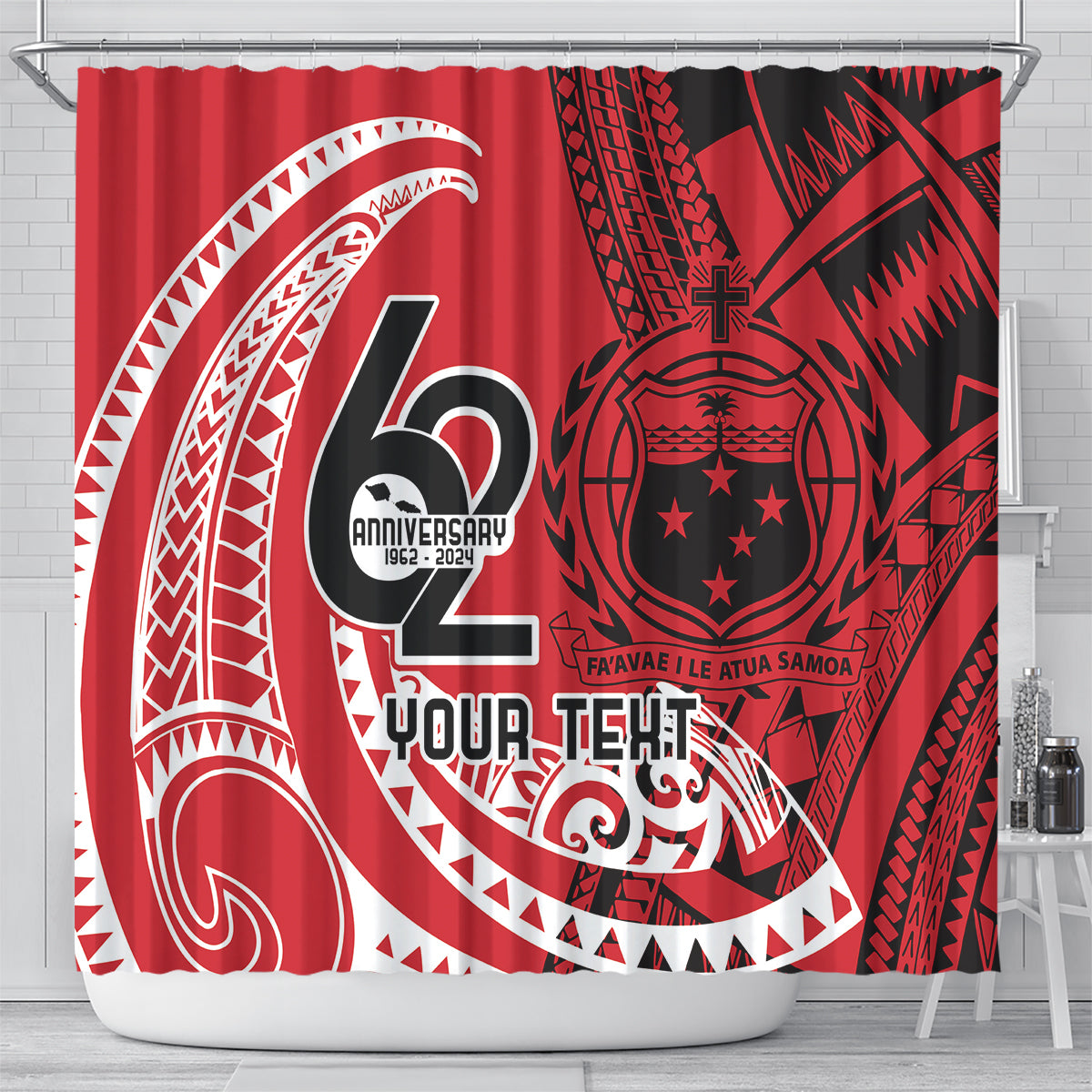 Custom Samoa Manuia le 62 Tausaga O le Tutoatasi Shower Curtain Samoan Tatau Red Art LT9 - Polynesian Pride