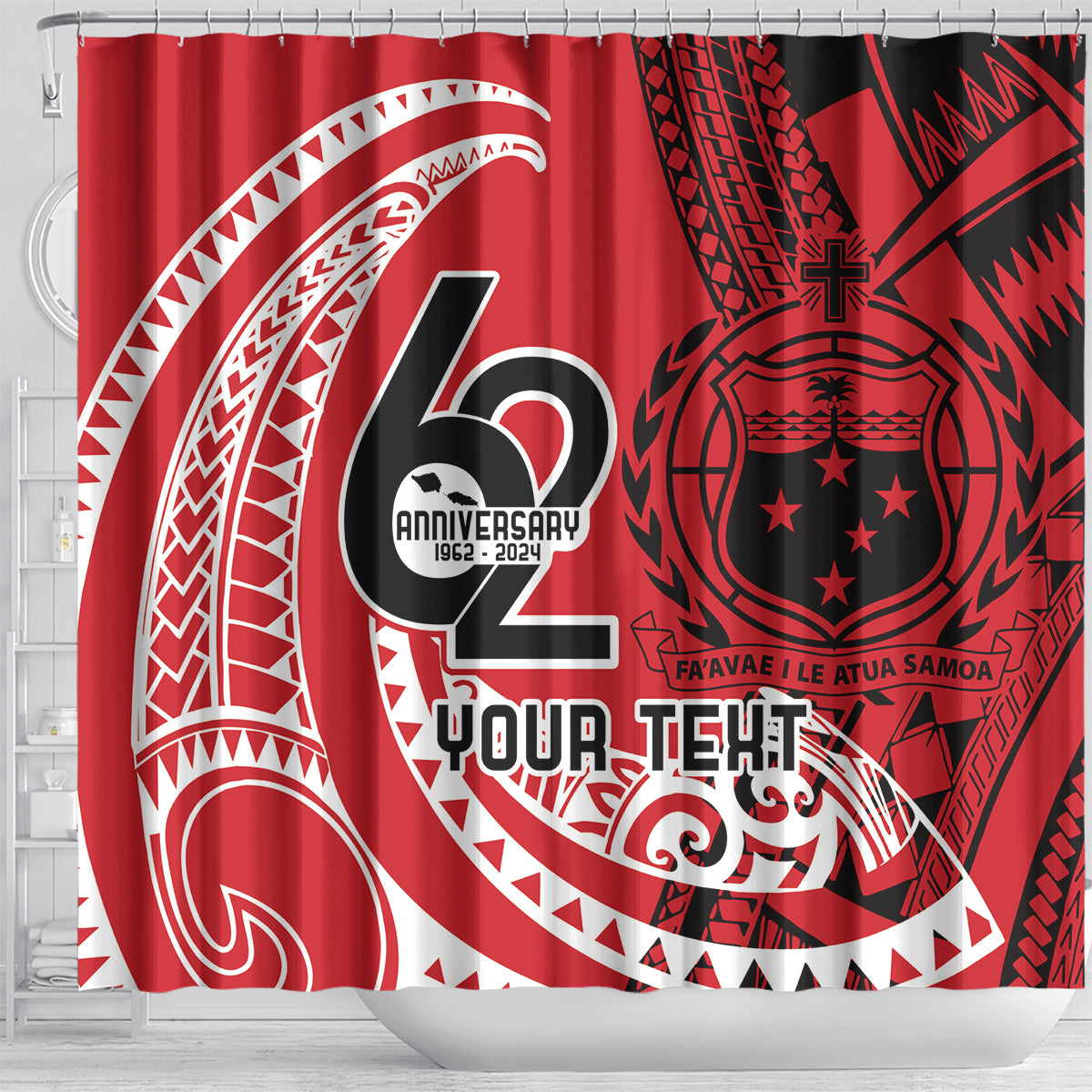 Custom Samoa Manuia le 62 Tausaga O le Tutoatasi Shower Curtain Samoan Tatau Red Art LT9 - Polynesian Pride