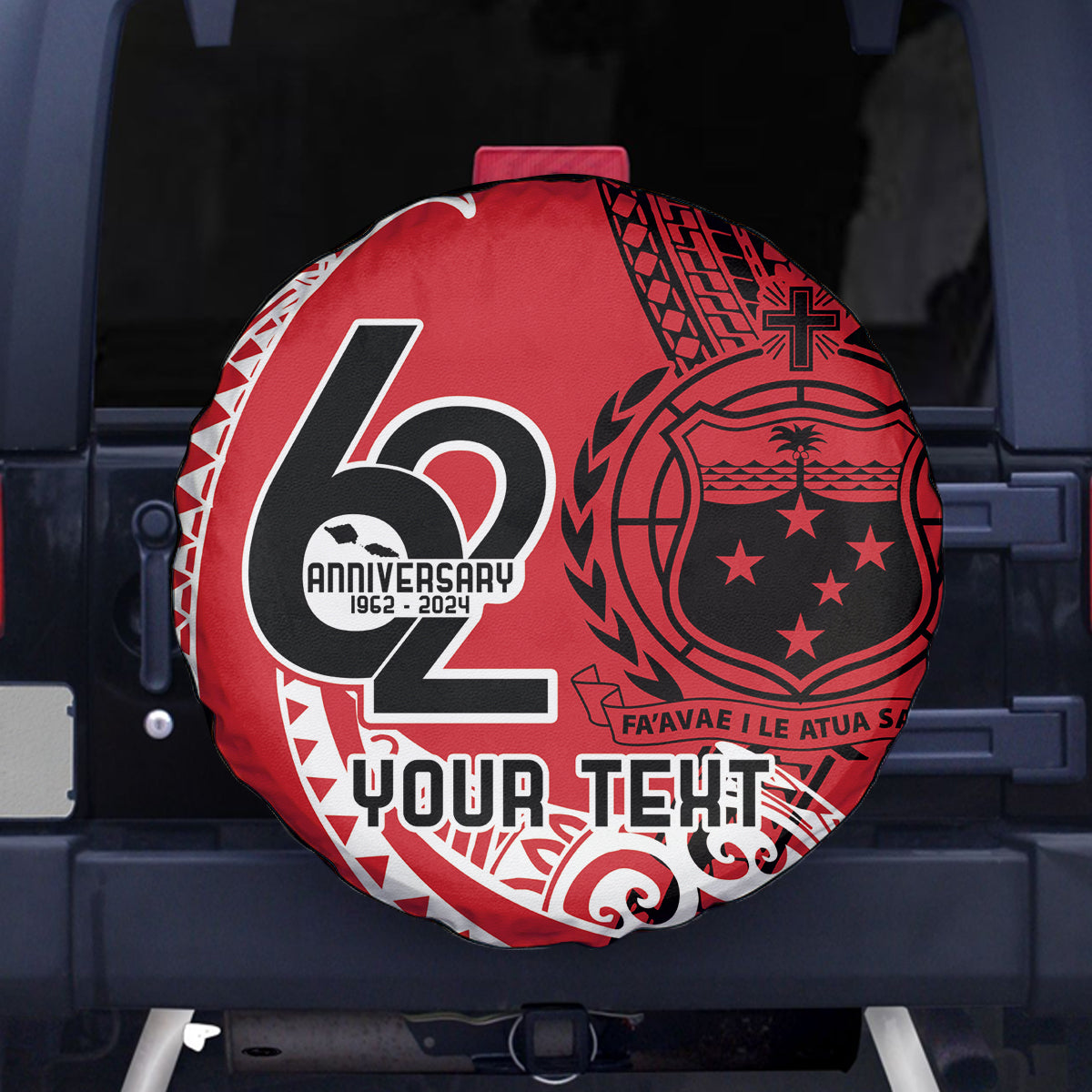 Custom Samoa Manuia le 62 Tausaga O le Tutoatasi Spare Tire Cover Samoan Tatau Red Art LT9 - Polynesian Pride