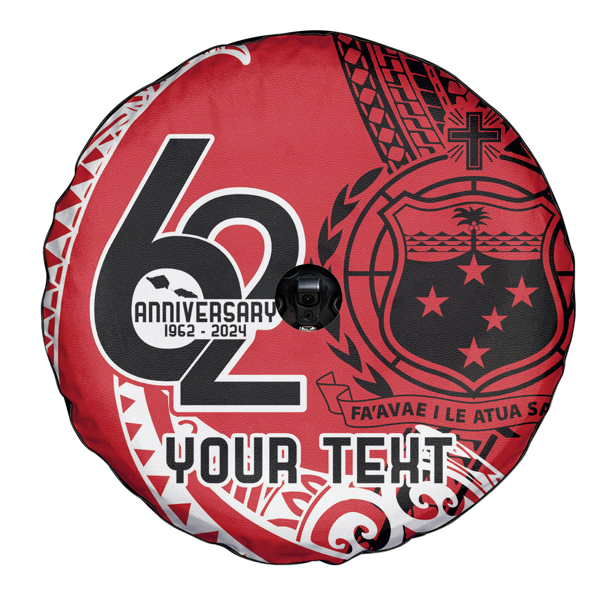 Custom Samoa Manuia le 62 Tausaga O le Tutoatasi Spare Tire Cover Samoan Tatau Red Art LT9 - Polynesian Pride