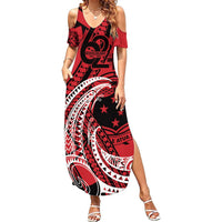 Custom Samoa Manuia le 62 Tausaga O le Tutoatasi Summer Maxi Dress Samoan Tatau Red Art LT9 Women Red - Polynesian Pride