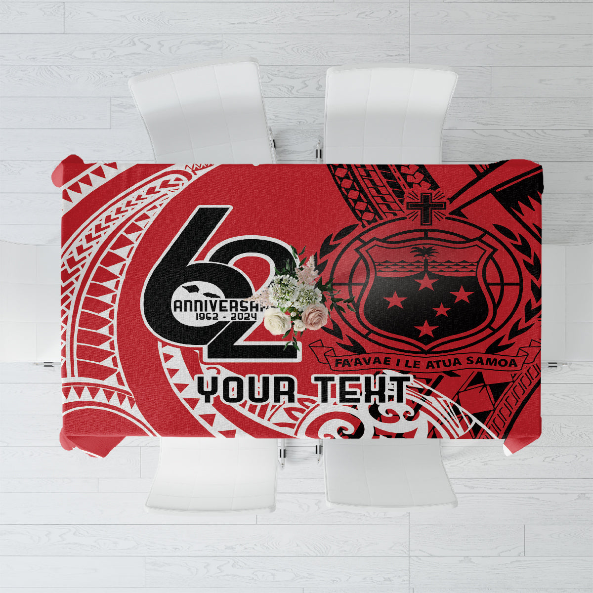 Custom Samoa Manuia le 62 Tausaga O le Tutoatasi Tablecloth Samoan Tatau Red Art LT9 Red - Polynesian Pride