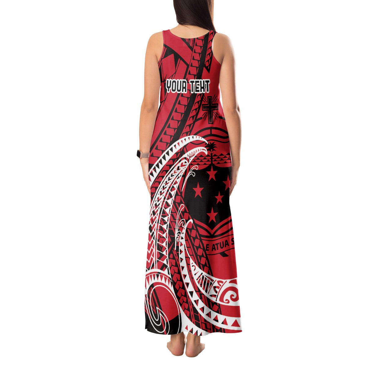 Custom Samoa Manuia le 62 Tausaga O le Tutoatasi Tank Maxi Dress Samoan Tatau Red Art LT9 - Polynesian Pride